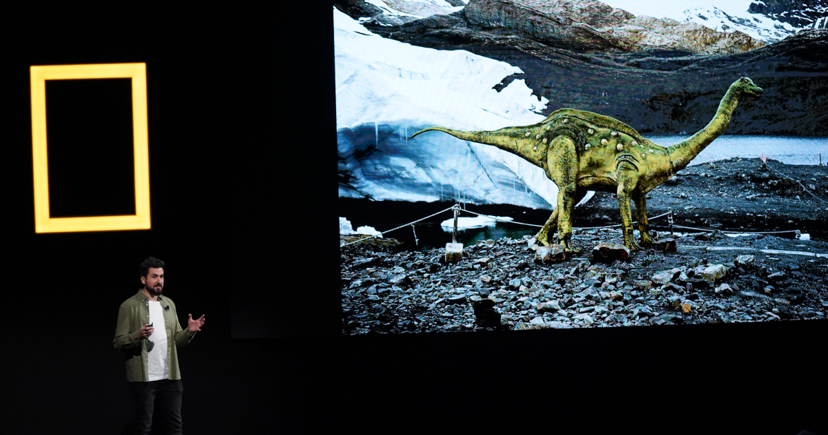 Explorer Ciril Jazbec describes how Pastoruri Glacier, no longer categorized as a glacier, lost much of its tourism prompting locals to erect model dinosaurs in an attempt to draw in tourists. Photo by Leigh Vogel.